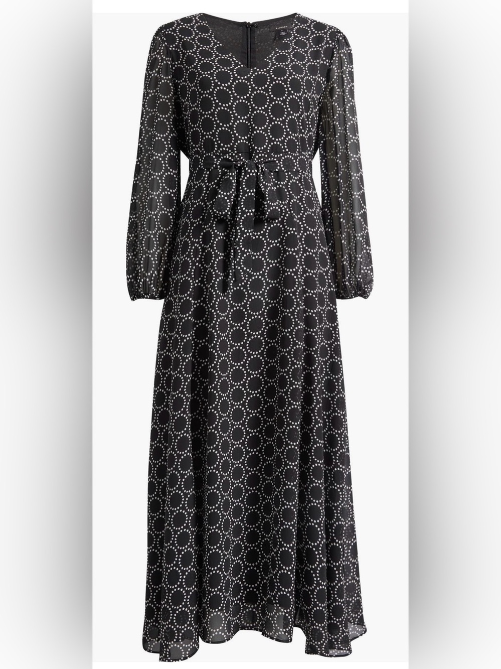 Nordstrom Halogen Black Geometric Dot Long Sleeve Maxi Dress